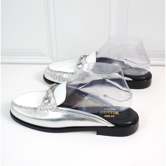 G.H. Bass Weejuns Lianna Mules Silver & White Leather Slides 7.5M US NEW - Picture 5 of 8